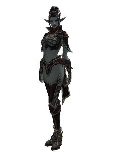 Dwarven Chain (heavy armor) on a female Dark Elf, front view