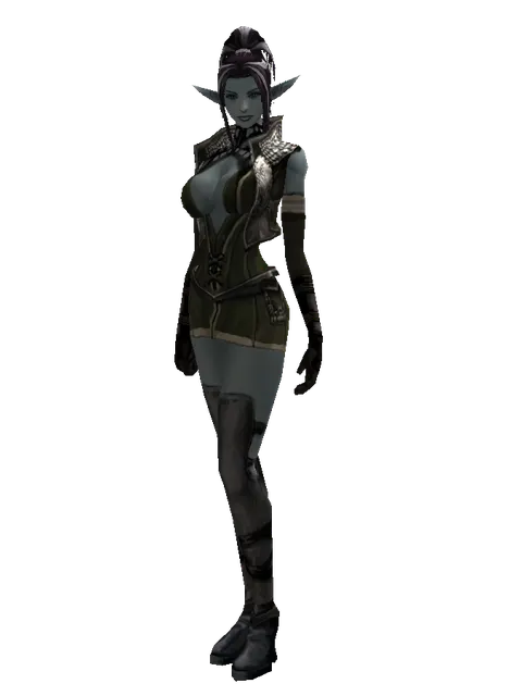 Dwarven Scale (heavy armor) on a female Dark Elf, front view