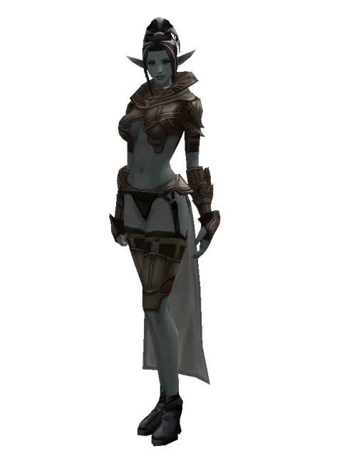 Half Plate (heavy armor) on a female Dark Elf, front view