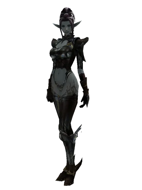 Tallum Plate Set on a female Dark Elf, front view