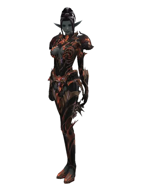 Vesper Set - Heavy on a female Dark Elf, front view
