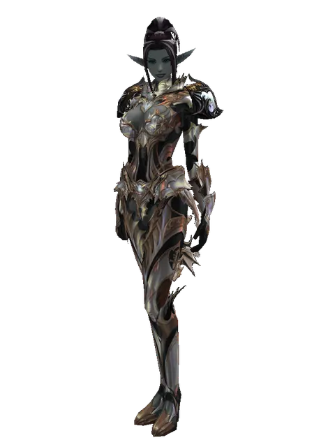 Vesper Set - Heavy on a female Dark Elf, front view