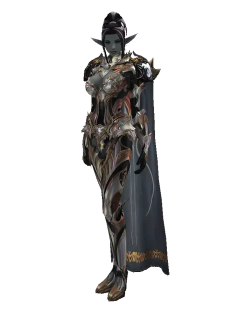 Vesper Set - Heavy on a female Dark Elf, front view