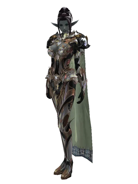 Vesper Set - Heavy on a female Dark Elf, front view