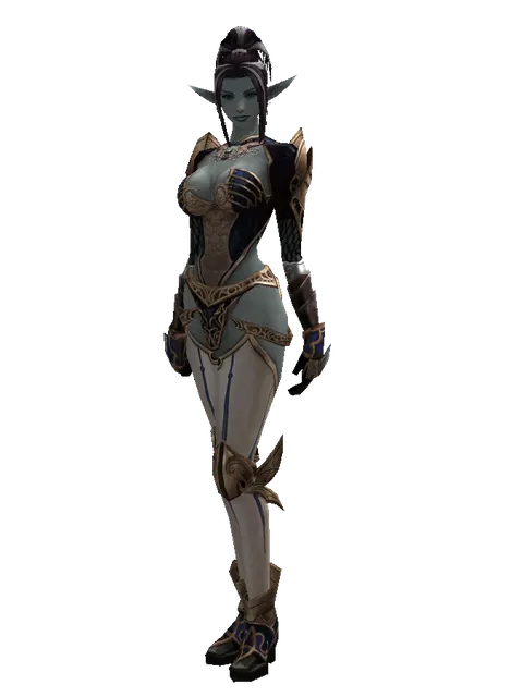 Blue Wolf Leather Set on a female Dark Elf, front view