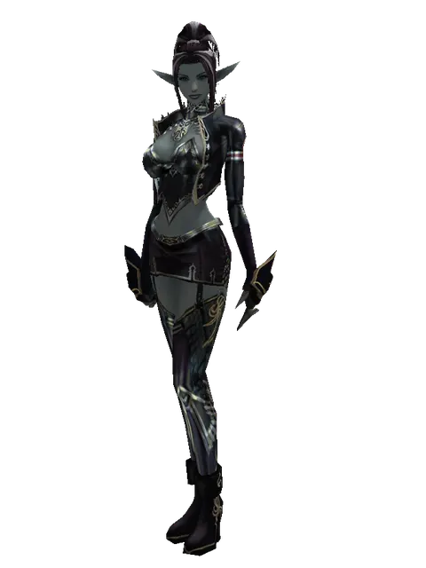 Dark Crystal Leather Set on a female Dark Elf, front view