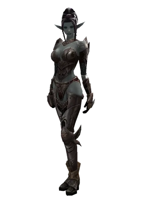 Leather Set of Doom on a female Dark Elf, front view