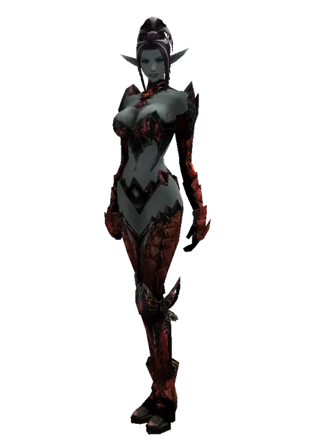 Draconic Leather Set on a female Dark Elf, front view