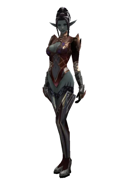 Leather Set of Nightmare on a female Dark Elf, front view