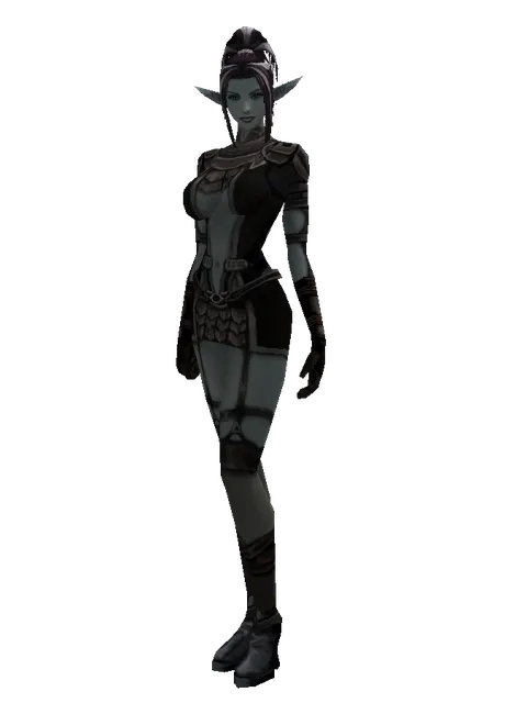 Wooden Set on a female Dark Elf, front view