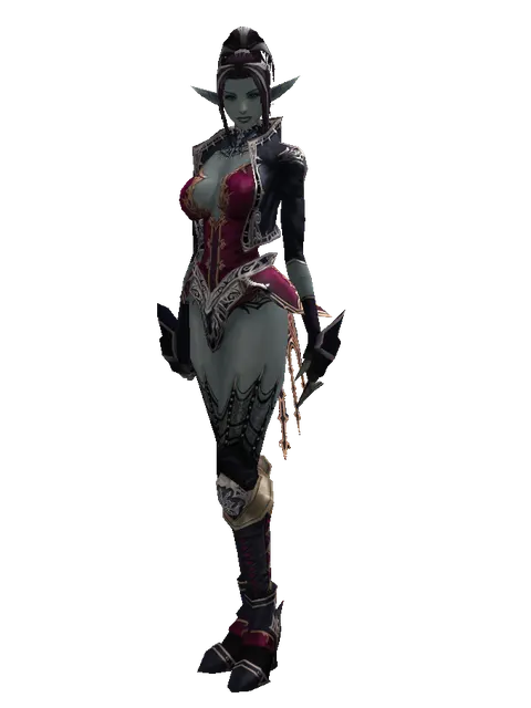 Zubei's Leather Set on a female Dark Elf, front view