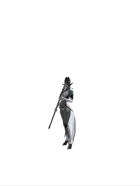 Guard Spear on a female Dark Elf, front view