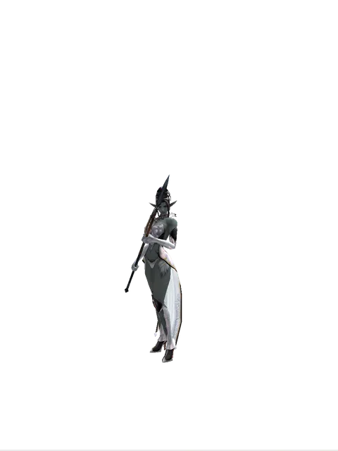 Halberd on a female Dark Elf, front view