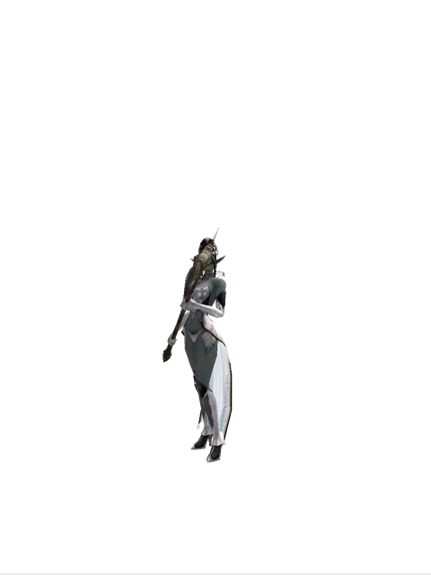 Orcish Poleaxe on a female Dark Elf, front view
