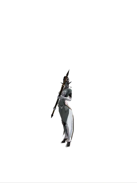 Poleaxe on a female Dark Elf, front view