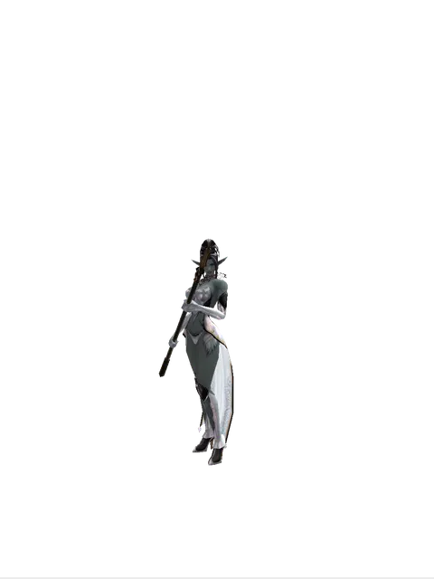 Trident on a female Dark Elf, front view