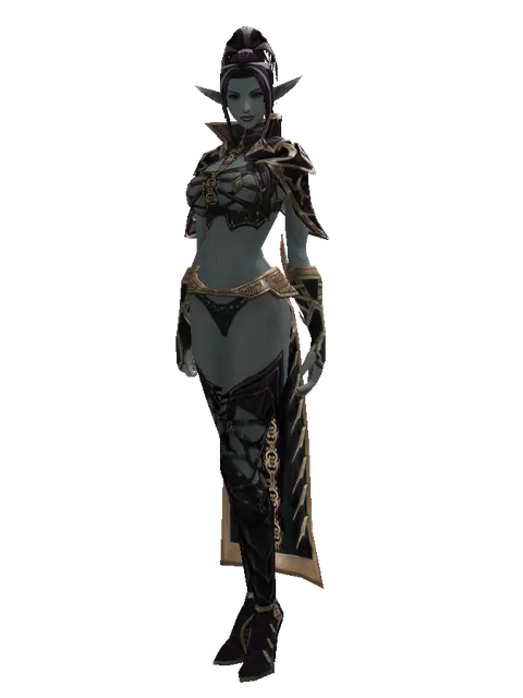 Demon's Set on a female Dark Elf, front view