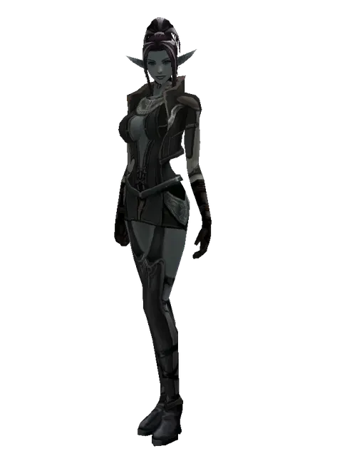 Set of Devotion on a female Dark Elf, front view