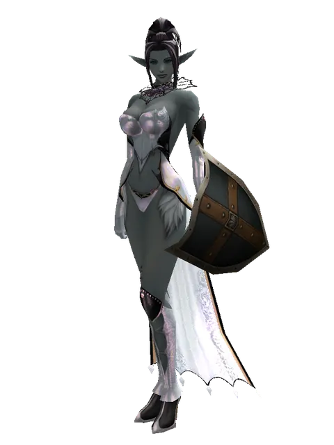 Aspis on a female Dark Elf, front view