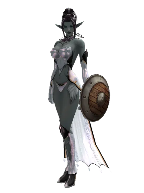 Buckler on a female Dark Elf, front view