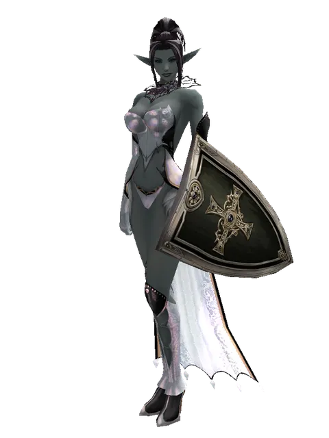 Dark Crystal Shield on a female Dark Elf, front view