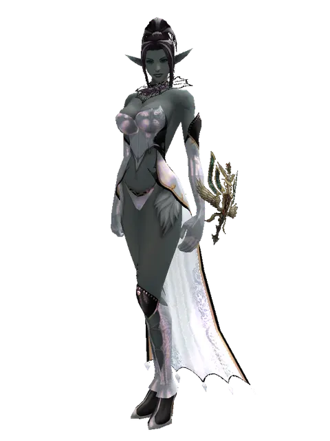 Dynasty Sigil on a female Dark Elf, front view