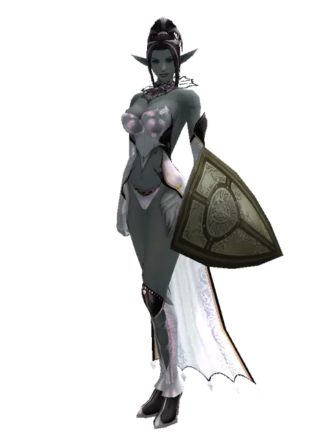 Hoplon on a female Dark Elf, front view