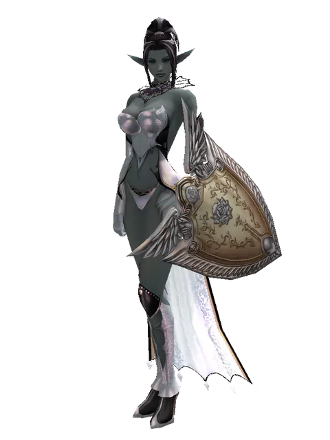 Imperial Crusader Shield on a female Dark Elf, front view
