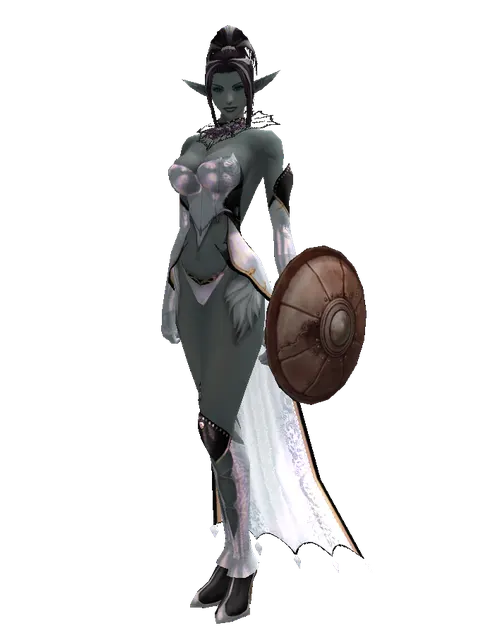 Leather Shield on a female Dark Elf, front view