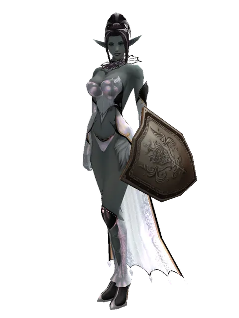 Plate Shield on a female Dark Elf, front view