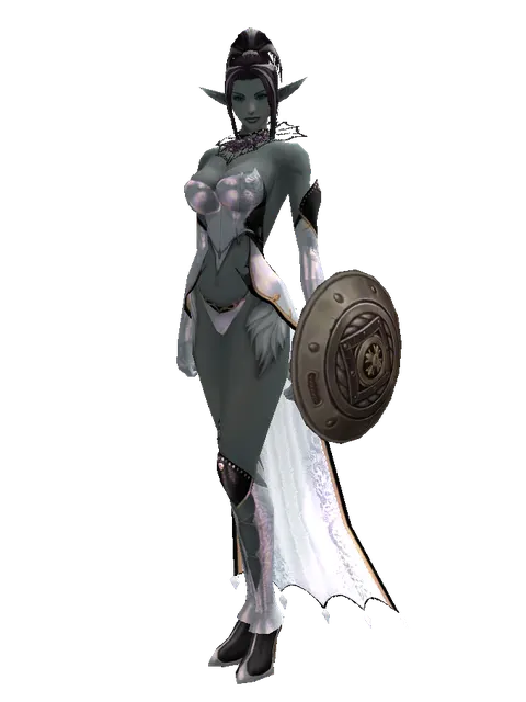 Round Shield on a female Dark Elf, front view