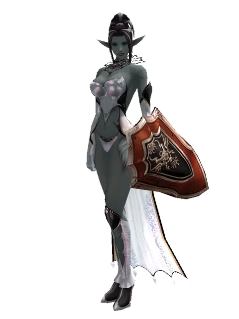 Shield of Nightmare on a female Dark Elf, front view