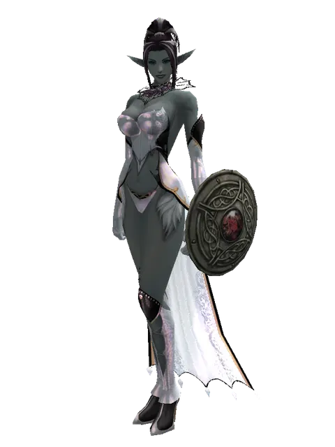 Shield of Pledge on a female Dark Elf, front view
