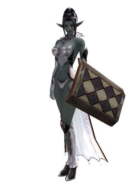 Square Shield on a female Dark Elf, front view