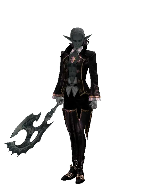 Art of Battle Axe on a male Dark Elf, front view