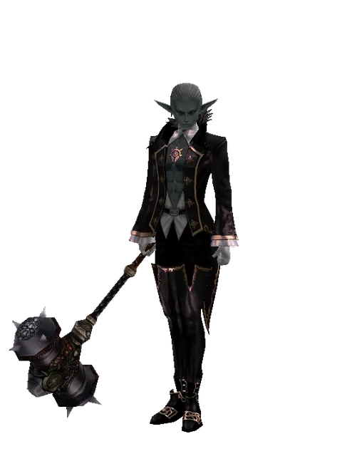 Basalt Battlehammer on a male Dark Elf, front view