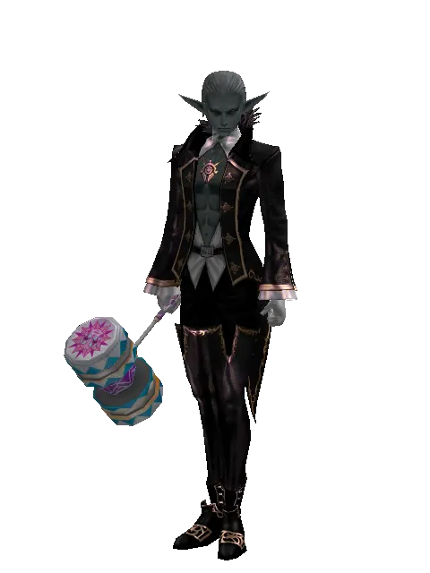 Blue Clown Hammer on a male Dark Elf, front view