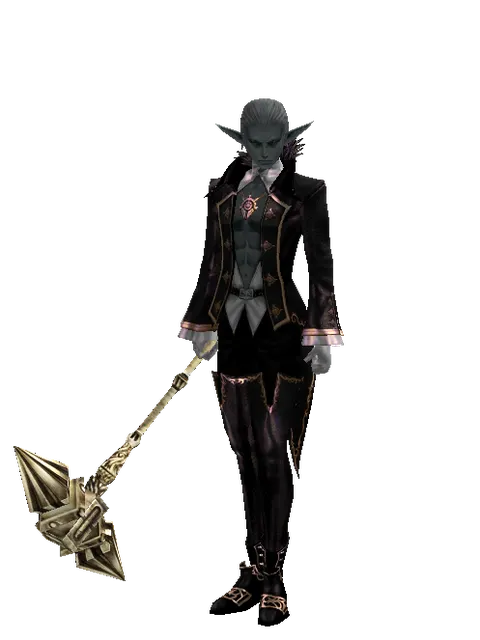 Dwarven War Hammer on a male Dark Elf, front view