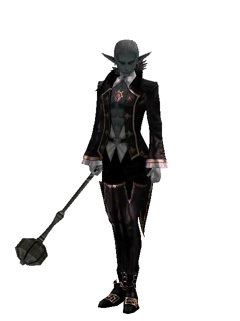 Flanged Mace on a male Dark Elf, front view