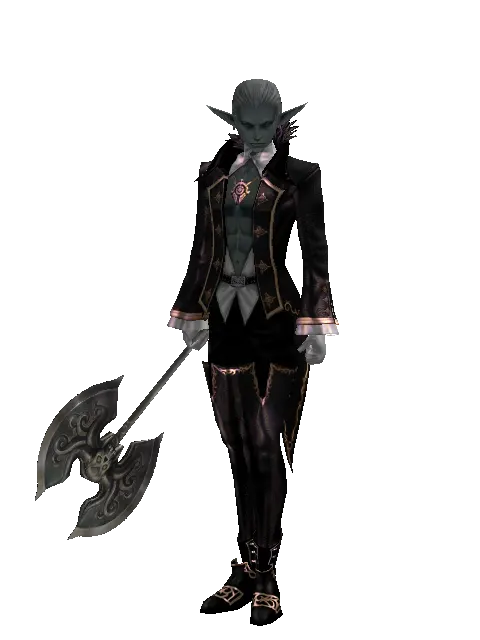 Heavy War Axe on a male Dark Elf, front view