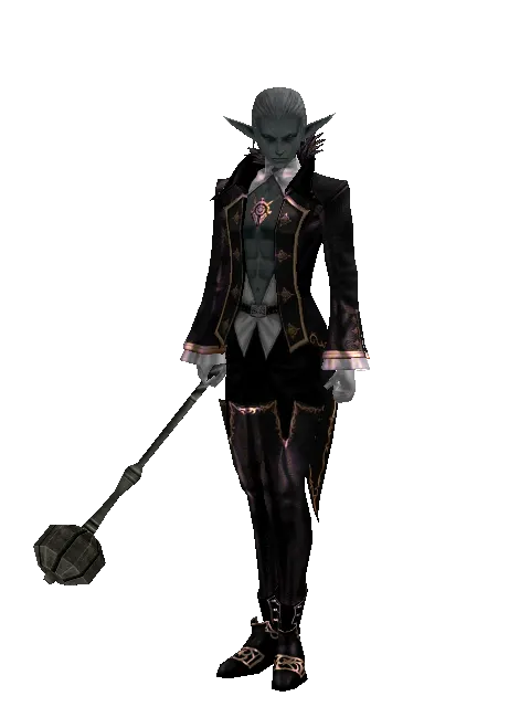 Improved Flanged Mace on a male Dark Elf, front view