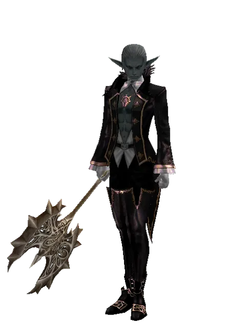 Infinity Axe on a male Dark Elf, front view