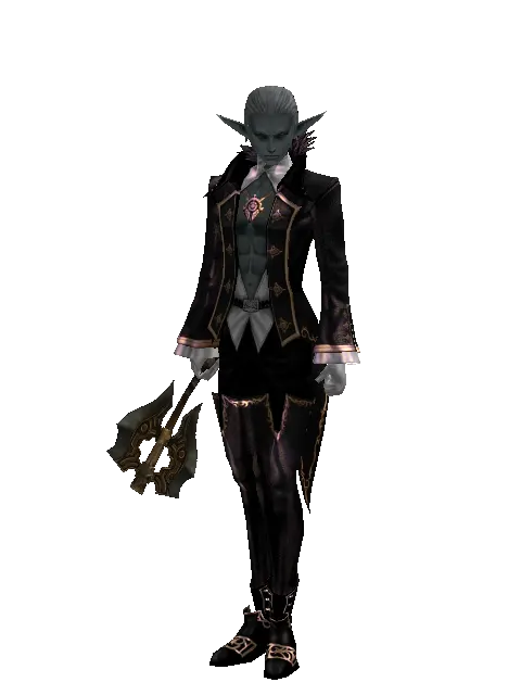 Nirvana Axe on a male Dark Elf, front view