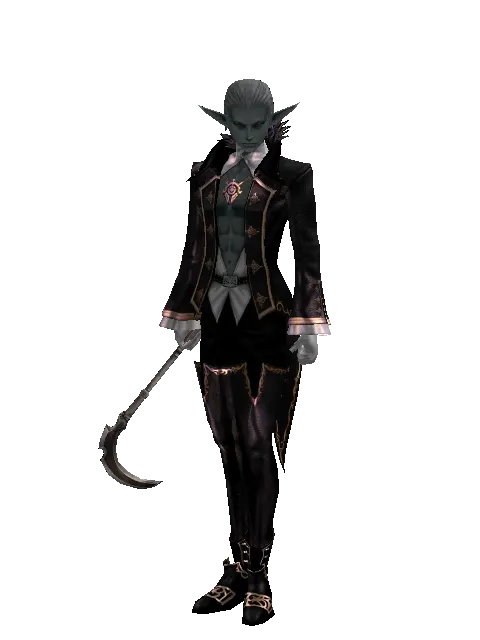 Sickle on a male Dark Elf, front view
