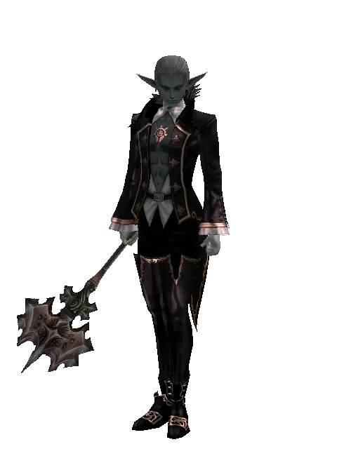 Silver Axe on a male Dark Elf, front view