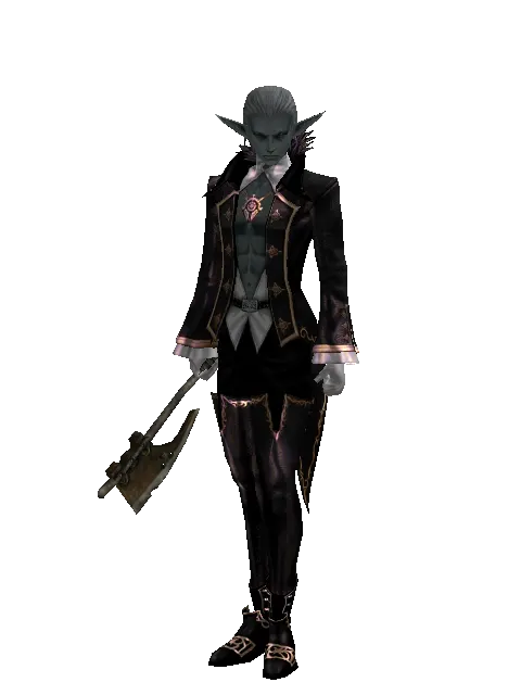 Tomahawk on a male Dark Elf, front view