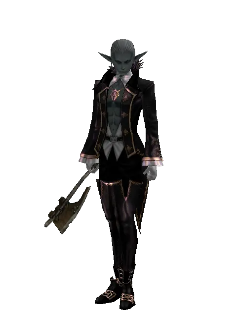 Traveler's Tomahawk on a male Dark Elf, front view