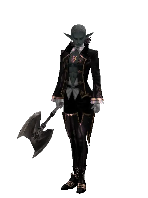 War Axe on a male Dark Elf, front view