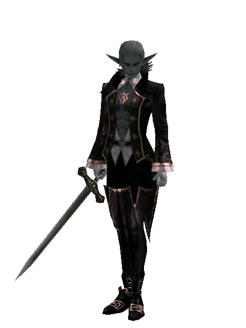 Apprentice Adventurer's Long Sword on a male Dark Elf, front view