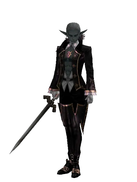 Broadsword on a male Dark Elf, front view